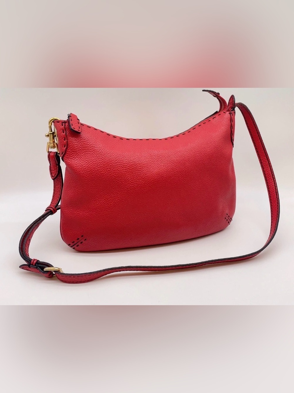 Fendi Selleria Leather Shoulder Hono Bag with Gold Hardware